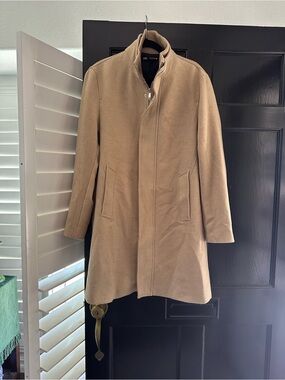 Zara Men's Camel Single-Breasted Pea Coat